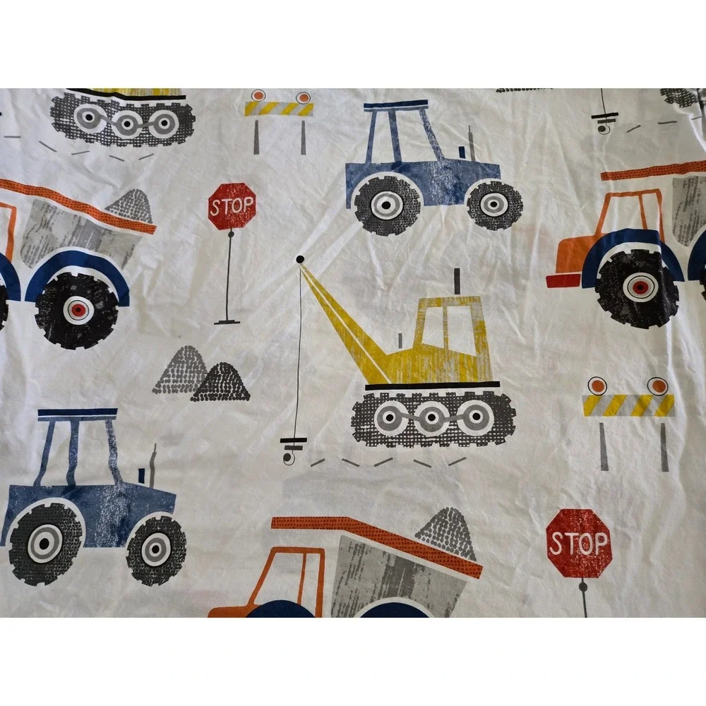 The Company Store Kids Twin Sheet Set Construction Vehicle Organic Cotton Trucks